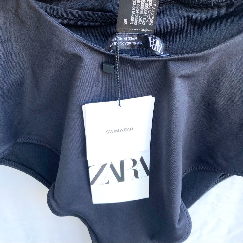 ZARA | NWT ASYMMETRICAL FLORAL ROSETTE SWIMSUIT ONE-PIECE IN BLACK XL - Picture 9 of 10